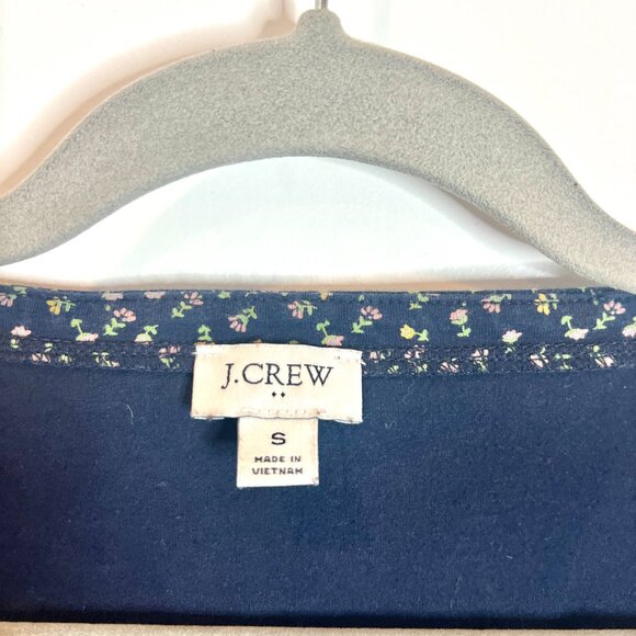 J. Crew Navy Blue Micro Floral Square Neck Long Sleeve Cottagecore Tee Small - Picture 4 of 8